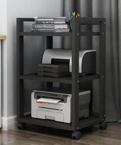 Meuble Imprimante,Meuble Hifi,Meuble Multimedia à 3 niveaux,Support Audio Vidéo AV avec Roulettes,Meuble de Rangement en Bois,Étagère Rotative pour Amplificateur Console,Étagères de Jeu DVD Rack(Nero)