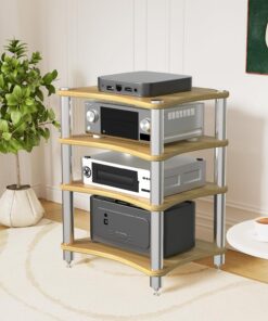 Étagère AV à 4 Niveaux, Supports pour Stéréo, | Meuble Pour Composants VidéO, Tour De Rangement Audio Pour Lecteur Dvd, Console De Jeu, BoîTe TV, Routeur Wifi