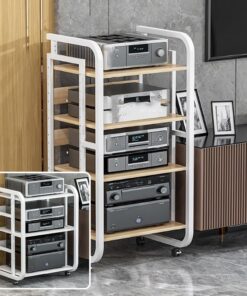 Meuble Haut-Parleur AV à 3, 4 et 5 Niveaux avec Support pour Lecteur CD ; Meuble Haut-Parleur Moderne ; Meuble Rack vidéo Multifonctionnel avec étagères réglables ; Support pour Lecteur Tour
