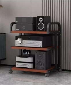 Support pour Composants Audio, Tour multimédia, Support stéréo, étagère avec roulettes, Support Robuste en Acier 3/4/5 Couches pour système de Divertissement à Domicile (Couleur : 3 Niveaux-