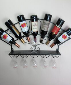 Étagère à vin en métal avec Porte-Verre Mural, étagère de Rangement pour Le vin, gobelets Suspendus, étagère à Verres à Pied, étagère à vin Flottante pour la Maison, Le Bar, la cui