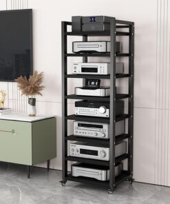 8-Tier Movable Audio/Video Media Stand Center,Modern AV Cabinet, CD Rack Entertainment Stereo Component Organizer with Height Adjustable Wooden Shelf for Home/Office/Theater(B)