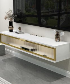 Meuble TV flottant avec tiroirs meuble mural avec couvercle, console média de divertissement murale, Meuble tv chambre meuble TV moderne mural, adapté pour le salon et la chambre.(White,120x24x18CM/47