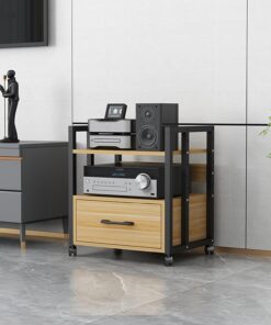 Meuble chaine hifi,étagères audio-vidéo,Meuble hifi,Support Multimédia Audio Et Vidéo D'angle For TV,meuble chaine hifi Rangement Audio Et Vidéo For Bureau À Domicile,stand multimédia AV(Wood,3-layer)