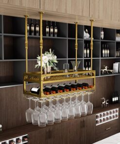 Casier à vin Suspendu avec étagère de Plafond pour Bar de Luxe léger, Support à Verres à vin à l'envers et décoration créative pour la Maison.