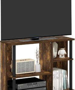 Furinno Classique Meuble Poteaux en Plastique pour TV, Bois d'ingénierie, Pin Ambre/Noir, 80 (L) x 60,2 (H) x 29,7 (P) cm