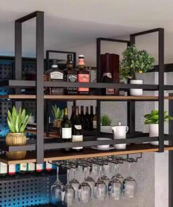 Support de Plafond pour Pot de Fleurs, Support Mural en métal pour vin, étagères flottantes pour Bar, Restaurant, café, Balcon, décoration de la Maison (120 x 30 x 80 cm)