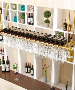MObyat Casier à vin Suspendu au Plafond avec Support en Verre, pour Les Amateurs de vin, Meubles de Bar et casier à vin, Support de Bouteille de vin Suspendu au Plafond, gobelet en métal,