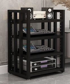 Meuble Hi FI, Meuble Rack Audio avec Étagère Réglable en Hauteur, Meuble Stéréo Ouverte, Cadre en Acier Robuste, Support for Amplificateurs, Lecteurs DVD(4 Tier 55x50x67CM)