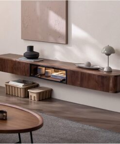 Meuble TV Suspendu Meuble TV flottant de luxe avec tiroirs et vitrine Centre de divertissement mural en bois Console multimédia moderne for sous la télévision Banc TV suspendu au mur for salon et cham
