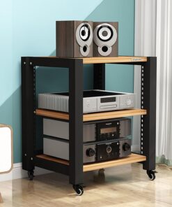 Support Audio, Support multimédia à Plusieurs Niveaux, étagère d'angle, Support Audio/vidéo, Armoire à Composants stéréo, étagères de Rangement en Bois à Cadre Ouvert réglables pour Salon, s