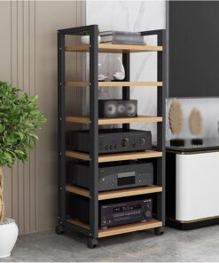 Meuble TV à 6 Niveaux pour Home cinéma, Tour de Rangement Ouverte pour Lecteur CD et Vinyle, élégant et Pratique pour Le Salon et Le Bureau (Blanc).