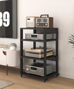Armoire mobile audio/vidéo - Support multimédia à 4 niveaux pour TV d'angle, supports HiFi pour salon, jeux et salles d'enregistrement