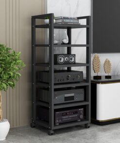 Support multimédia à 6 niveaux – Support audio/vidéo mobile pour lecteur CD et composants stéréo – Étagères en bois réglables en hauteur – Armoire de rangement pour maison/bureau/théâtre