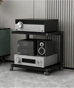Montage Facile. Tour Rack AVCabinet BlackConent à 2 Niveaux avec roulettes, Hauteur 50 cm, idéale pour Le Salon et Les appareils Hi-FI.