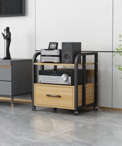 Meuble hifi,Support Multimédia Audio Et Vidéo D'angle For TV,meuble chaine hifi Rangement Audio Et Vidéo For Bureau À Domicile,meuble chaine hifi,étagères audio-vidéo,stand multimédia AV(Wood,3-layer)