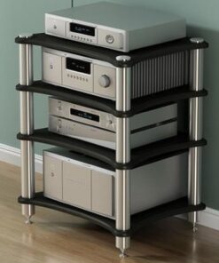 Meuble TV Audio à 4 Niveaux pour Ranger Composants stéréo, Consoles de Jeux et appareils électroniques