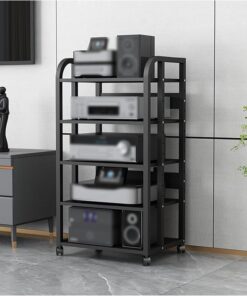Support multimédia AV à 5 Niveaux, Tour de Support Audio vidéo Mobile pour Bureau à Domicile, Centre de Divertissement d'angle TV, Armoire de Console de Stockage pour Lecteur de Disque à COM