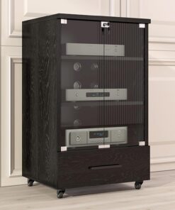 Armoire stéréo en bois, support audio, armoire de rangement pour composants stéréo avec roulettes, armoire AV avec portes en verre, boîte de câble pour console DVD, blanc, 2 couches