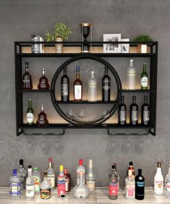 Casier à vin Mural avec Support pour Verres, présentoir en Fer pour Bouteilles et Verres, Porte-Bouteilles Moderne avec étagères pour Un Rangement élégant du vin, étagères de Bar pour boutei