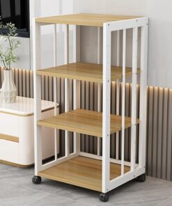 Meuble HiFi à 4 Niveaux, Meuble stéréo à Hauteur réglable, Meuble Audio Vidéo avec poulie, Rack Audio for lecteurs PS4/décodeur câble/Console de Jeu(Wood Color)