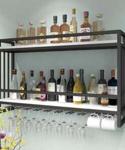 Étagère à vin Murale avec Support pour Verres à vin, présentoir pour Bouteilles d'alcool, Mini-Bar pour Bouteilles de vin, pour la Maison, Le Bar, la Salle à Manger, la Cuisine (no