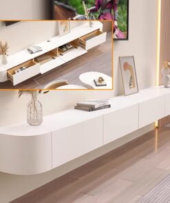 Meuble TV Flottant avec Tiroirs, Support TV Flottant, Meuble TV Mural avec Porte, Étagère De Console Multimédia Murale Moderne pour sous La Télévision, Étagères De Rangement, Grand Banc TV