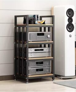 Support de composant stéréo à 4 Niveaux, Armoire multimédia de Tour Audio vidéo, étagère en Bois Moderne, Lecteur DVD CD, amplificateur de Haut-Parleur, unité de Rangement de Divertissement,