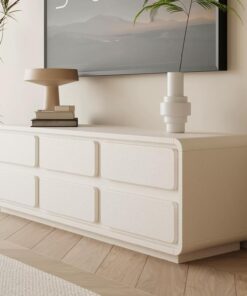 Meuble TV, Console-multimédia, Banc TV avec Tiroirs de Rangement, Table TV Moderne, avec Trous pour Câbles, for Salon, Chambre À Coucher(White A,55x16x18''/140x40x45cm)
