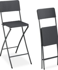 Relaxdays Chaise de Bar Pliante, Lot de 2, avec Dossier, Tabouret Pliable Bastian, 115 x 44 x 63 cm, Grise