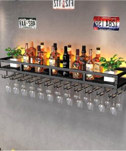 Casier à vin Mural avec Support pour Verre à vin, étagère de Rangement pour Cuisine, étagères de Bar pour Bouteilles d'alcool avec Bande Lumineuse, Meubles de Bar pour la Maison po