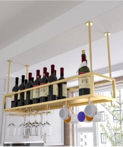 Casier à vin Suspendu au Plafond, Hauteur réglable de 11,8 à 23,6 Pouces, Support de Verres à vin en métal pour Bar, Support Mural Industriel pour Verres à vin (Couleur : Or, Dimensions : 60