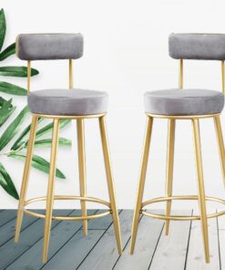 Tabouret de Bar de Cuisine, Chaise de Comptoir avec Repose-Pieds et Pieds en Métal Lot de 2 Rembourrés en Velours Tabourets Hauts, pour Chambre Comptoir Cafétéria