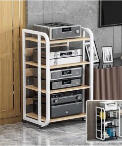Meuble Haut-Parleur AV à 3, 4 et 5 Niveaux avec Support pour Lecteur CD ; Meuble Haut-Parleur Moderne ; Meuble Rack vidéo Multifonctionnel avec étagères réglables ; Support pour Lecteur Tour