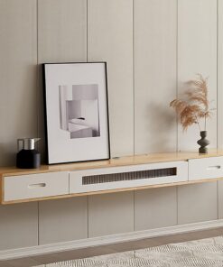 Meuble TV Mural, Unité TV Flottante, Rangement en Bois Massif pour Téléviseurs de 42 a 70", Support de Rangement pour Équipement de Divertissement de Jeux Multimédia (Color : Natural+White,