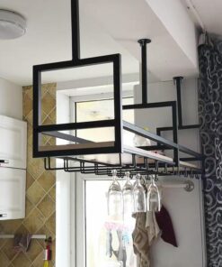 Casier à vin Suspendu au Plafond, Support de Verre à vin en métal pour décoration, Support de Rangement pour Verres à vin, Support de Rangement pour Bars et cafés, étagère à vin FL