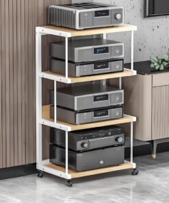 Meuble chaine hifi meubles pour,meuble chaine hifi Support De Stockage De Composants Audio Multicouche,meuble CD porte-disques vinyle,Support Multimédia Avec Roulettes,étagère porte-CD(White-A,50x40x1
