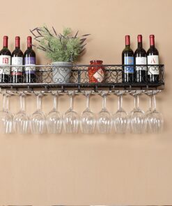 Étagère à Bouteilles pour Bouteilles d'alcool, étagère à Verres à vin inversée en Fer, étagères de Bar flottantes avec Support à Verres à vin, étagères de Bar Simples pour bouteill