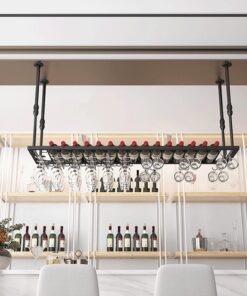 Étagère à vin Suspendue, Support de Verre à vin, étagère Flottante pour Bar, Support de Bouteille de vin Suspendu au Plafond, étagère pour Verres à Champagne, étagères de décoratio