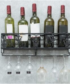 Casier à vin Suspendu en Fer forgé, Cadre pour Verres à vin, décoration Murale, étagère pour Salon, Bar, Restaurant, Rangement de vin (Noir 50 x 17 x 10 cm)