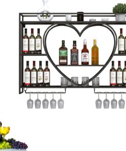 Étagère à vin Murale avec lumière LED pour Bar à Domicile Étagères de Bar avec Support en Verre et étagère de présentation pour Bouteilles d'alcool Mini Bar Organisateur de Cuisine