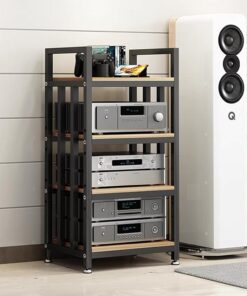 Rack Audio 3/4 Niveaux, Meuble Hi Fi Avec Étagères Réglables, Meuble Rack Audio En Bois Avec Patins Antidérapants, Meuble Audio Vidéo Ouverte, for Chaîne Stéréo De Divertissement(Nero,4-tier