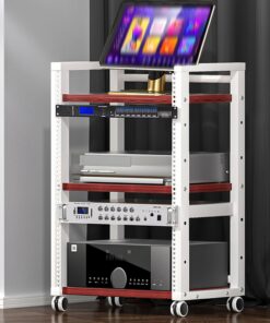 Meuble HiFi, Meuble Rack Audio avec étagères réglables, Meuble stéréo avec Roue Universelle, Meuble Audio Vidéo, Facile à Assembler(Rosso)