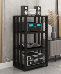 Meuble de Rangement multimédia à 4 Niveaux avec étagères réglables, Rack Audio HiFi et Composants stéréo. Montage Facile pour Salon, Salle de Jeux et Studio d'enregistrement.