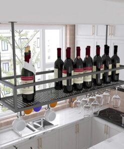 Étagère à Bouteilles, étagère à vin, étagère de Bar, étagère à vin Suspendue au Plafond, Support pour Verres à vin, Hauteur réglable, étagères flottantes pour Verres à Champagne, pour Bars e