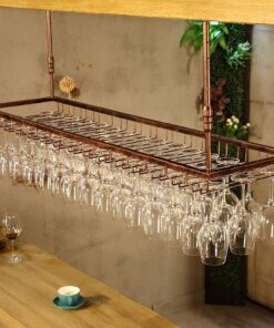 Porte-Verre à vin Rouge Suspendu Porte-Verres à Pied en Fer réglable Étagère de décoration de Plafond multifonctionnelle Porte-Bouteille de vin inversé pour Bars, Maisons, restaura