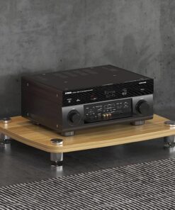 Meuble Hi FI, Meuble Audio Vidéo stéréo Moderne, avec Pieds amortisseurs, Meuble stéréo Ouverte, Rack Audio de Divertissement, for Salon/Bureau/DJ/théâtre(Wood Color,23.6x3.9/60x10cm)