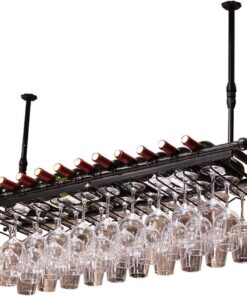 Casier à vin suspendu - Support à verres à vin suspendu réglable en hauteur, porte-bouteille de vin au plafond avec support en verre, étagère de plafond industrielle pour bar, café