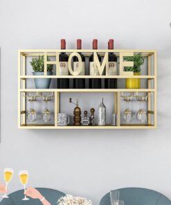 Étagère à vin en métal, étagère de Bar Murale avec Support à Verres à vin Suspendu, étagère d'affichage de Bouteilles d'alcool, étagère Flottante pour Bar à Domicile, Cuisine, sall