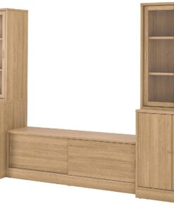 ProTuning TONSTAD Meuble TV avec placage chêne/verre transparent, 342 x 47 x 201 cm